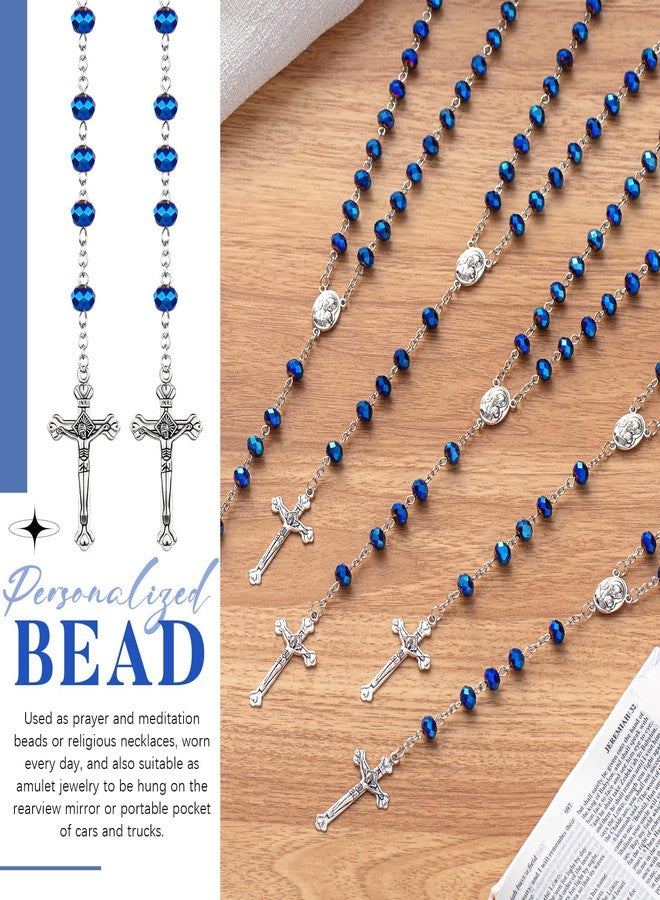 ROCEEI 12 Pcs Catholic Rosary Beads Necklace with Jesus Crucifix Catholic Rosary Prayer Gifts with White Organza Bags (Blue) - Image 5